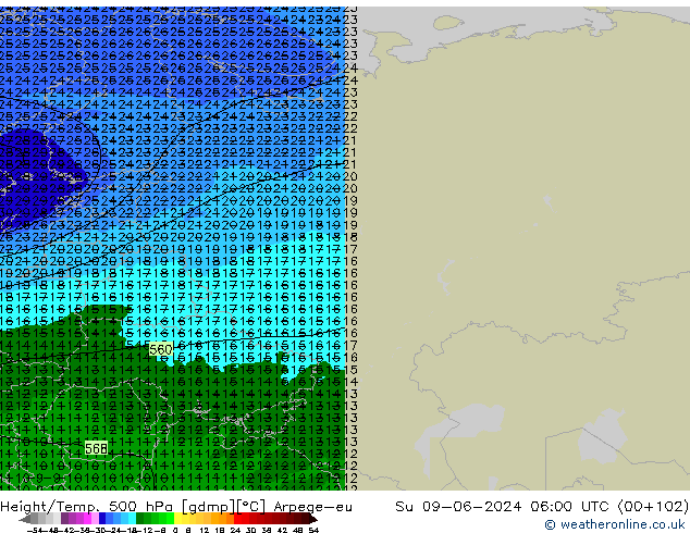 Height/Temp. 500 hPa Arpege-eu dom 09.06.2024 06 UTC