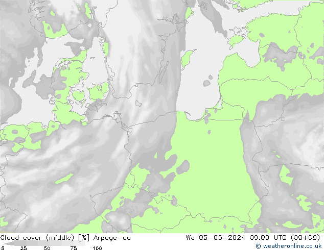 Cloud cover (middle) Arpege-eu We 05.06.2024 09 UTC