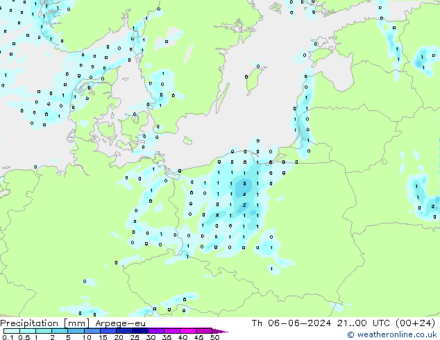 Precipitazione Arpege-eu gio 06.06.2024 00 UTC