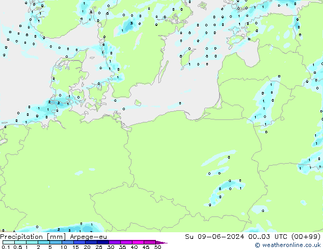 Niederschlag Arpege-eu So 09.06.2024 03 UTC