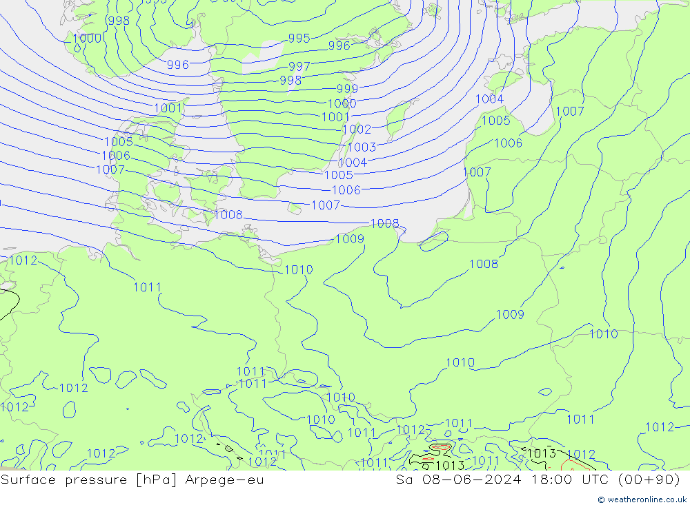 Surface pressure Arpege-eu Sa 08.06.2024 18 UTC