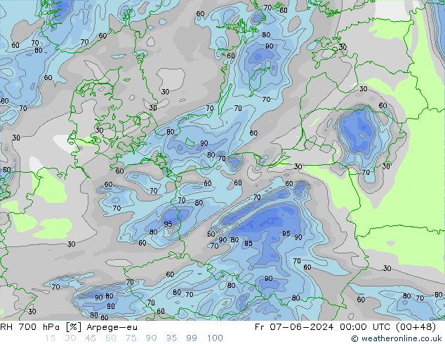 RH 700 hPa Arpege-eu Fr 07.06.2024 00 UTC