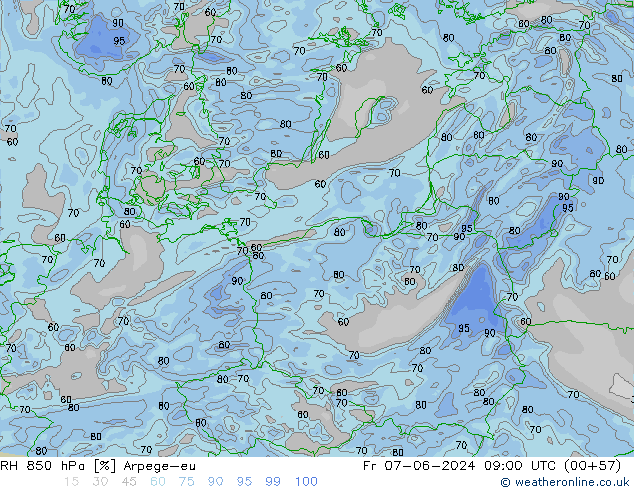 RH 850 hPa Arpege-eu Fr 07.06.2024 09 UTC