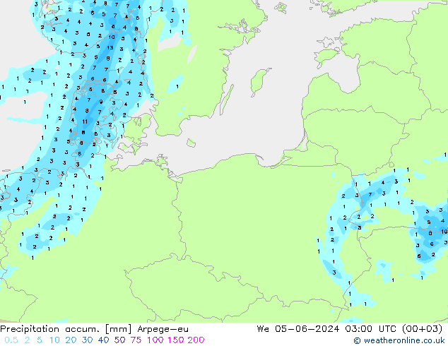 Precipitation accum. Arpege-eu We 05.06.2024 03 UTC