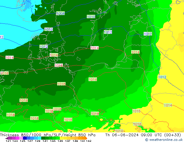 Thck 850-1000 hPa Arpege-eu Čt 06.06.2024 09 UTC