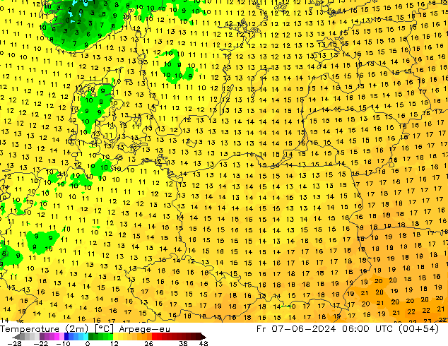 карта температуры Arpege-eu пт 07.06.2024 06 UTC