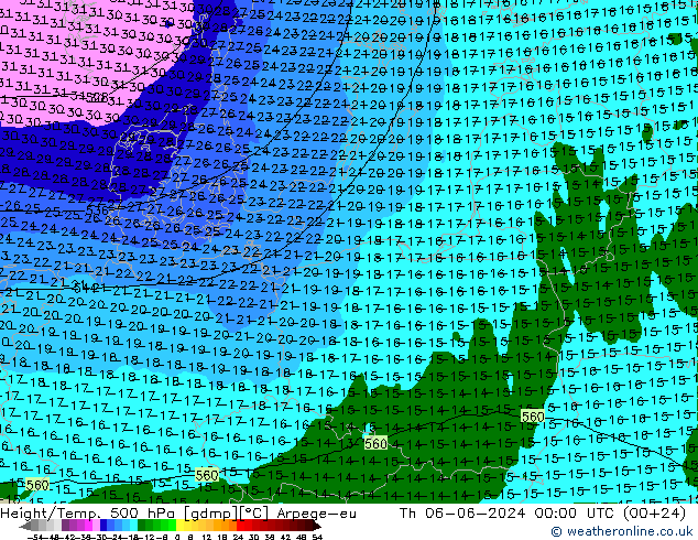 Hoogte/Temp. 500 hPa Arpege-eu do 06.06.2024 00 UTC