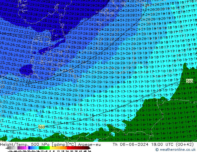 Hoogte/Temp. 500 hPa Arpege-eu do 06.06.2024 18 UTC