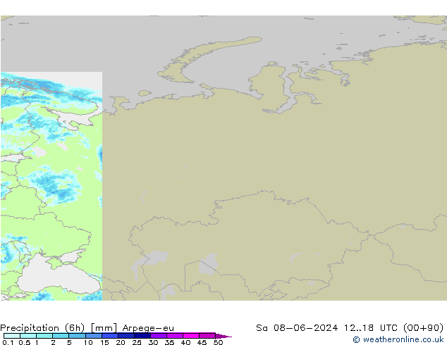 Precipitation (6h) Arpege-eu So 08.06.2024 18 UTC