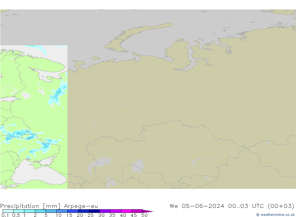precipitação Arpege-eu Qua 05.06.2024 03 UTC