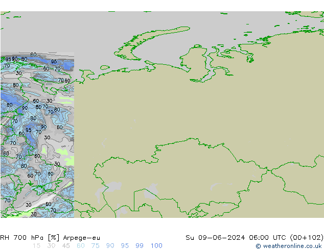 Humidité rel. 700 hPa Arpege-eu dim 09.06.2024 06 UTC