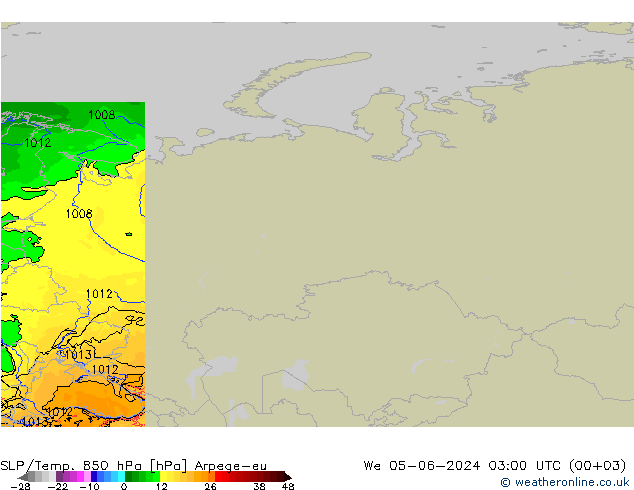 SLP/Temp. 850 hPa Arpege-eu mié 05.06.2024 03 UTC