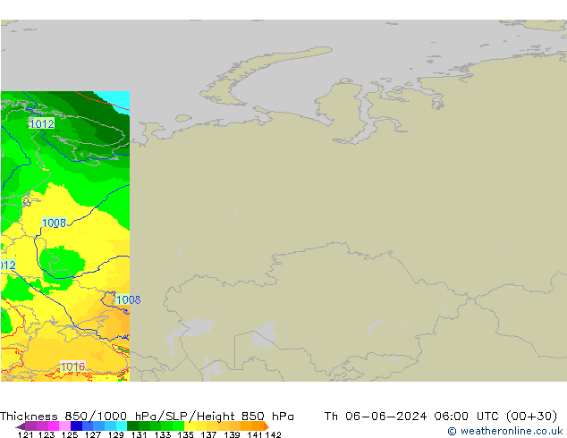 850-1000 hPa Kalınlığı Arpege-eu Per 06.06.2024 06 UTC