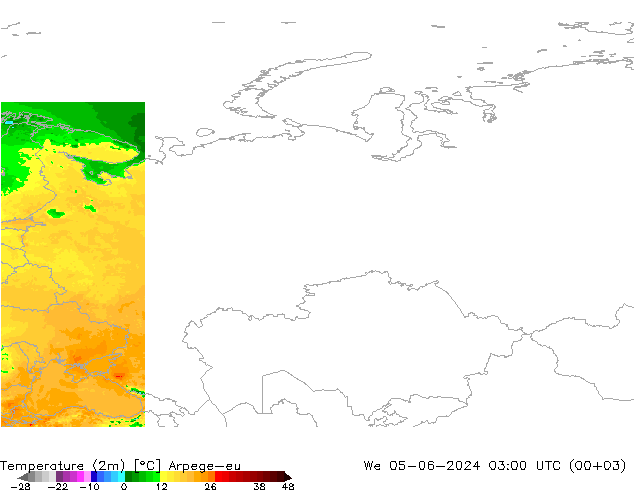 Temperatura (2m) Arpege-eu mié 05.06.2024 03 UTC
