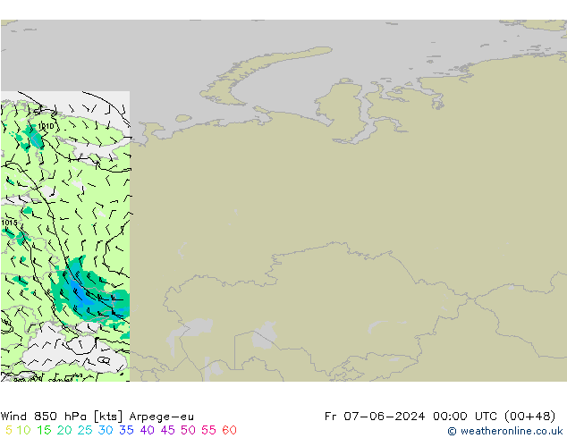 wiatr 850 hPa Arpege-eu pt. 07.06.2024 00 UTC