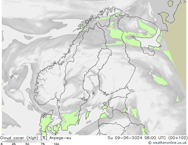 Bulutlar (yüksek) Arpege-eu Paz 09.06.2024 06 UTC