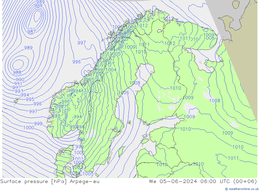 地面气压 Arpege-eu 星期三 05.06.2024 06 UTC