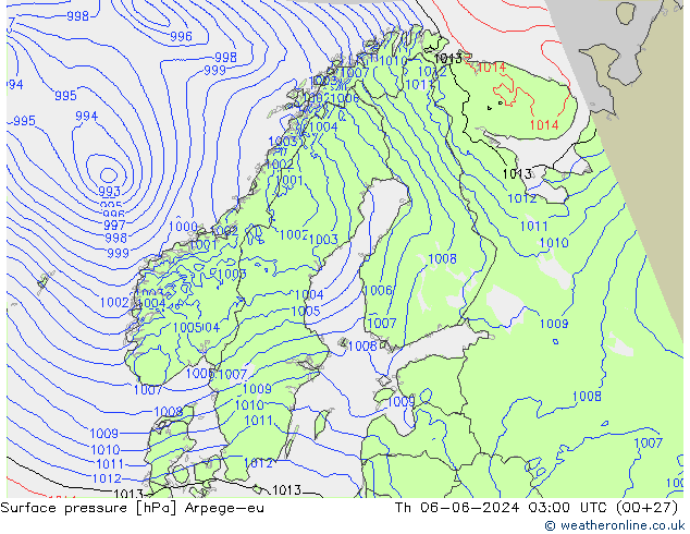 Surface pressure Arpege-eu Th 06.06.2024 03 UTC