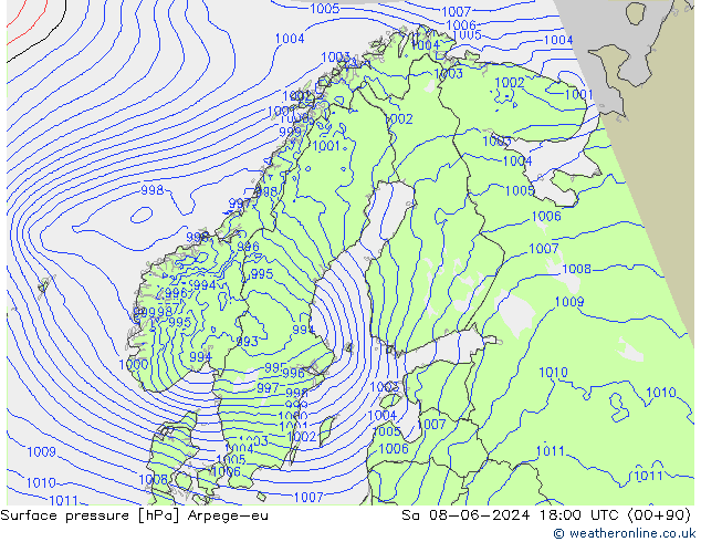 Surface pressure Arpege-eu Sa 08.06.2024 18 UTC