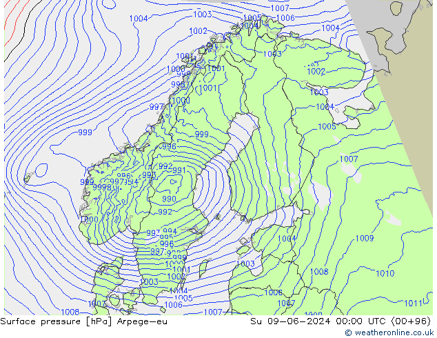 Presión superficial Arpege-eu dom 09.06.2024 00 UTC