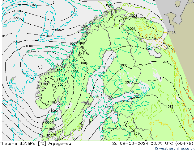 Theta-e 850hPa Arpege-eu Cts 08.06.2024 06 UTC