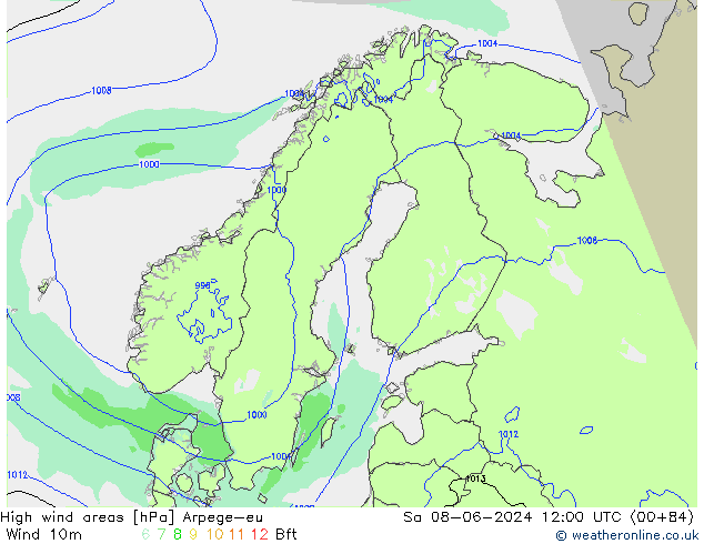 High wind areas Arpege-eu сб 08.06.2024 12 UTC