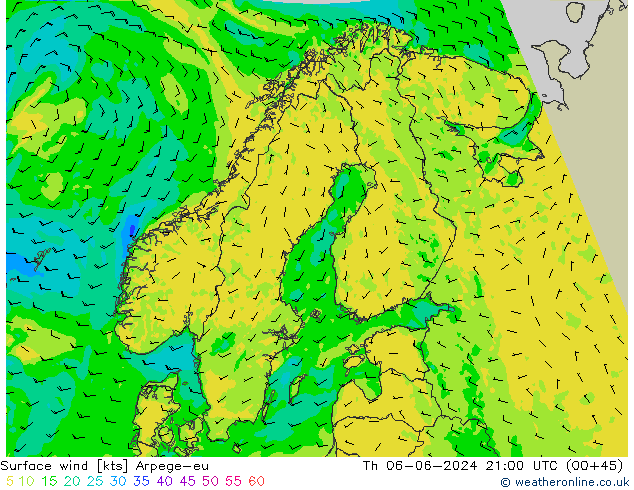 Wind 10 m Arpege-eu do 06.06.2024 21 UTC