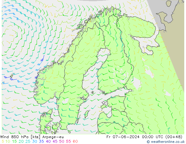 Rüzgar 850 hPa Arpege-eu Cu 07.06.2024 00 UTC