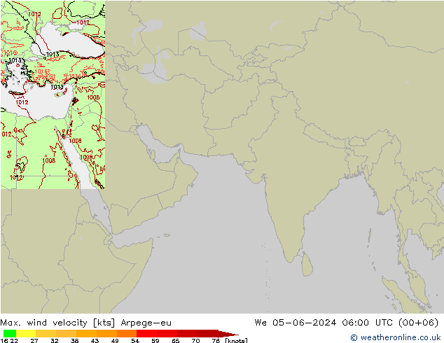 Max. wind velocity Arpege-eu mié 05.06.2024 06 UTC