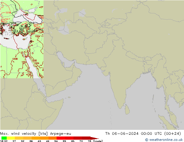 Max. wind velocity Arpege-eu чт 06.06.2024 00 UTC