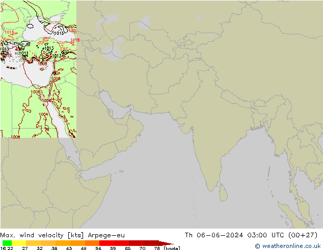 Max. wind velocity Arpege-eu Qui 06.06.2024 03 UTC