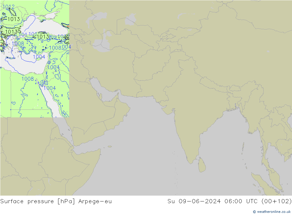 Surface pressure Arpege-eu Su 09.06.2024 06 UTC