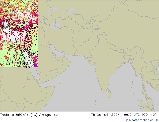Theta-e 850hPa Arpege-eu Do 06.06.2024 18 UTC