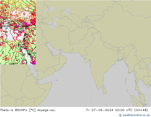 Theta-e 850hPa Arpege-eu ven 07.06.2024 00 UTC