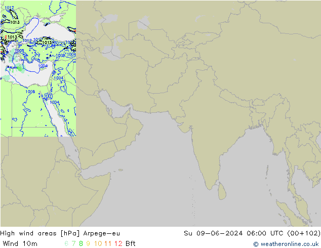 High wind areas Arpege-eu Su 09.06.2024 06 UTC