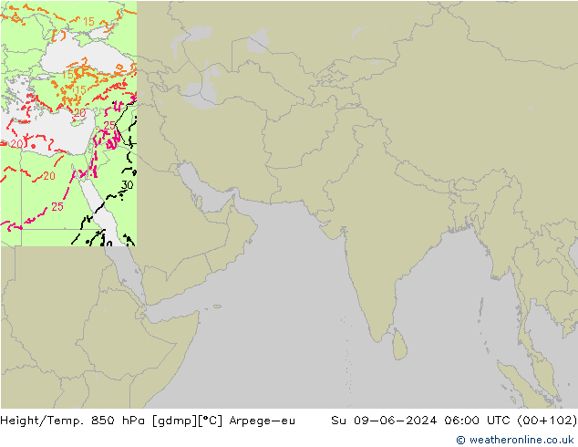 Géop./Temp. 850 hPa Arpege-eu dim 09.06.2024 06 UTC