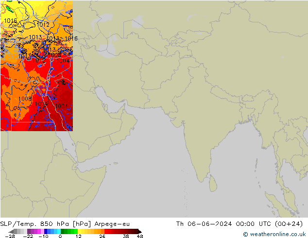 SLP/Temp. 850 hPa Arpege-eu Th 06.06.2024 00 UTC