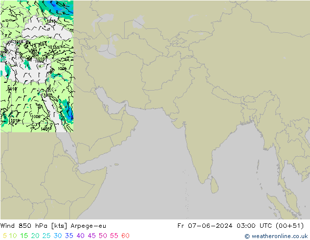 Wind 850 hPa Arpege-eu Fr 07.06.2024 03 UTC