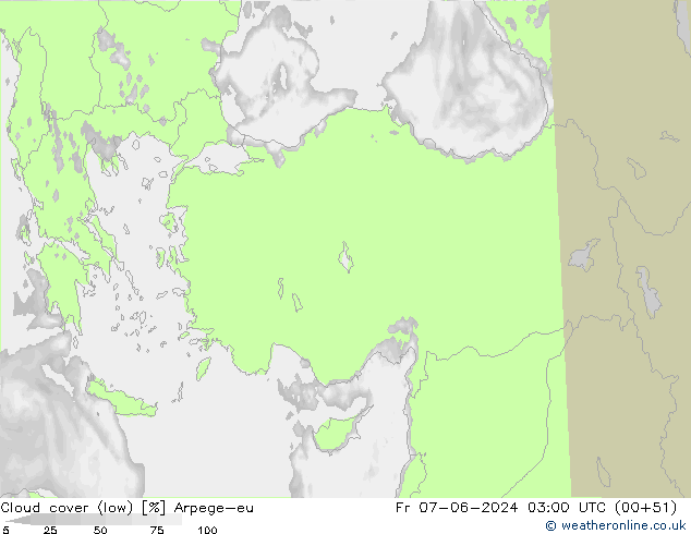 Cloud cover (low) Arpege-eu Fr 07.06.2024 03 UTC