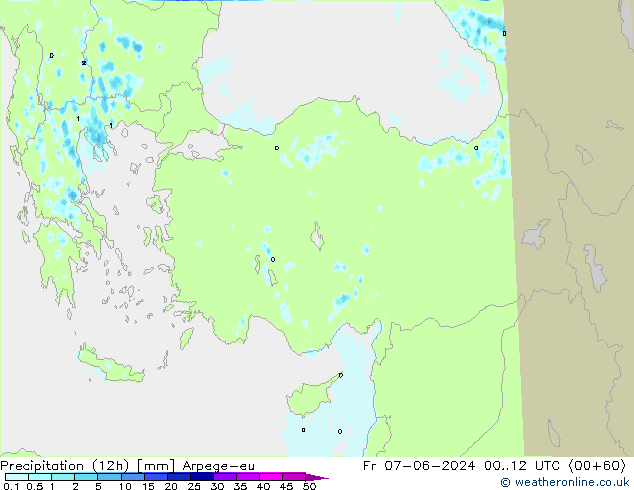 Yağış (12h) Arpege-eu Cu 07.06.2024 12 UTC