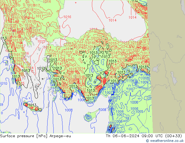 приземное давление Arpege-eu чт 06.06.2024 09 UTC