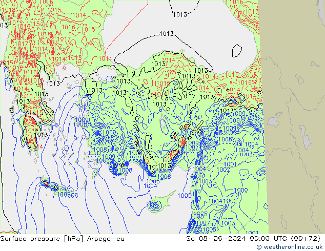 Pressione al suolo Arpege-eu sab 08.06.2024 00 UTC