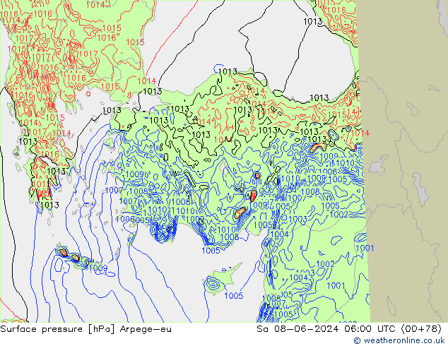 Luchtdruk (Grond) Arpege-eu za 08.06.2024 06 UTC