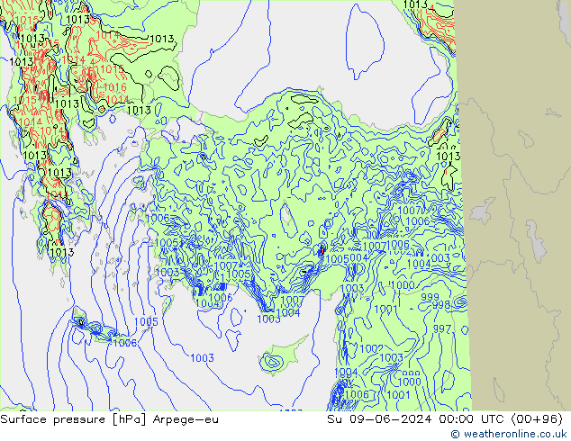 Presión superficial Arpege-eu dom 09.06.2024 00 UTC