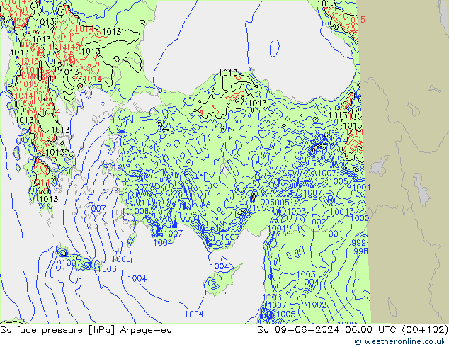 Surface pressure Arpege-eu Su 09.06.2024 06 UTC