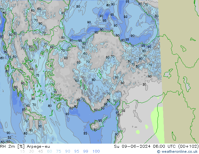 RH 2m Arpege-eu nie. 09.06.2024 06 UTC