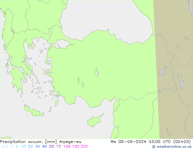 Totale neerslag Arpege-eu wo 05.06.2024 03 UTC