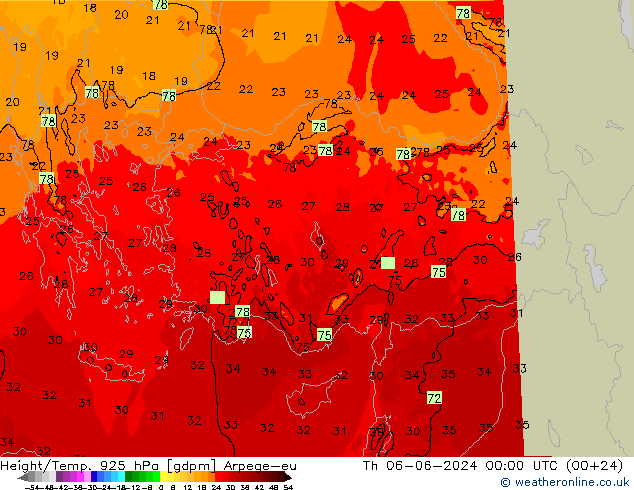 Hoogte/Temp. 925 hPa Arpege-eu do 06.06.2024 00 UTC