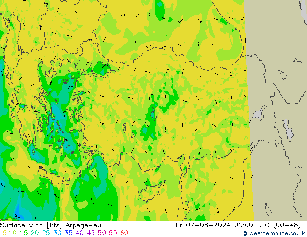 Surface wind Arpege-eu Fr 07.06.2024 00 UTC