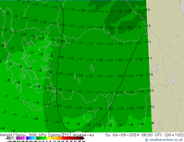 Height/Temp. 500 hPa Arpege-eu Ne 09.06.2024 06 UTC